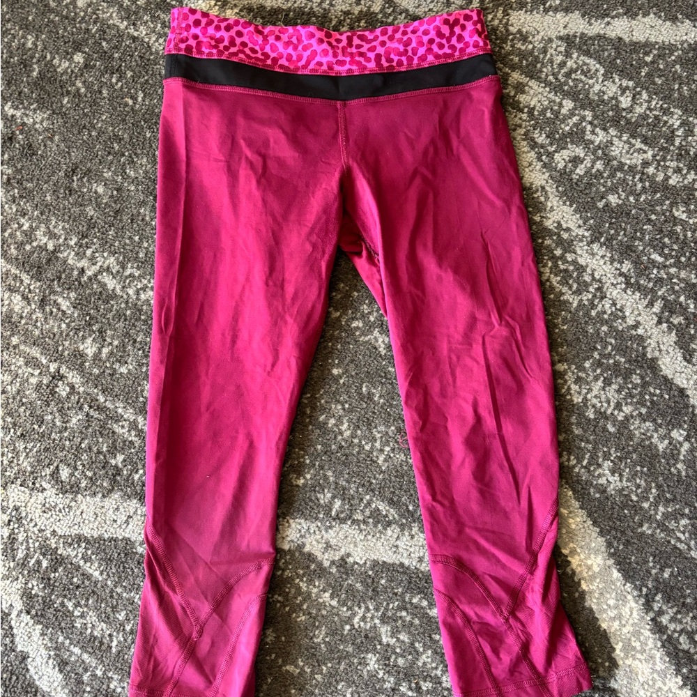 Lululemon Athletica Pink Leggings with Leopard Print Waistband